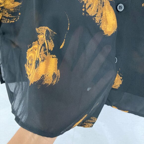 Vintage Chaus size 16 Black Brown Abstract Chiffon Sheer Long Sleeve Button Up - Picture 4 of 8
